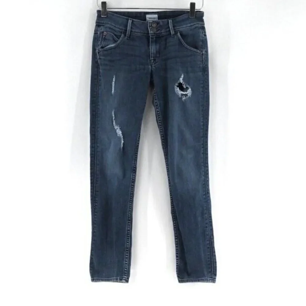 HUDSON Collin Flap Skinny Ankle Ripped Jeans Medium Wash Distressed Womens Sz 25 - Picture 2 of 8
